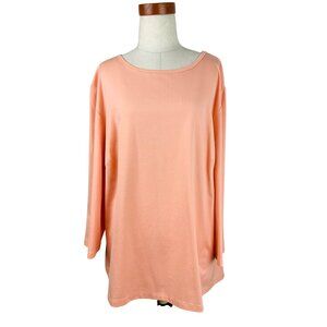 Lafayette 148 NEW TOP 3X 3/4 sleeves Peach round/scoop neck 48 ch relaxed stretc